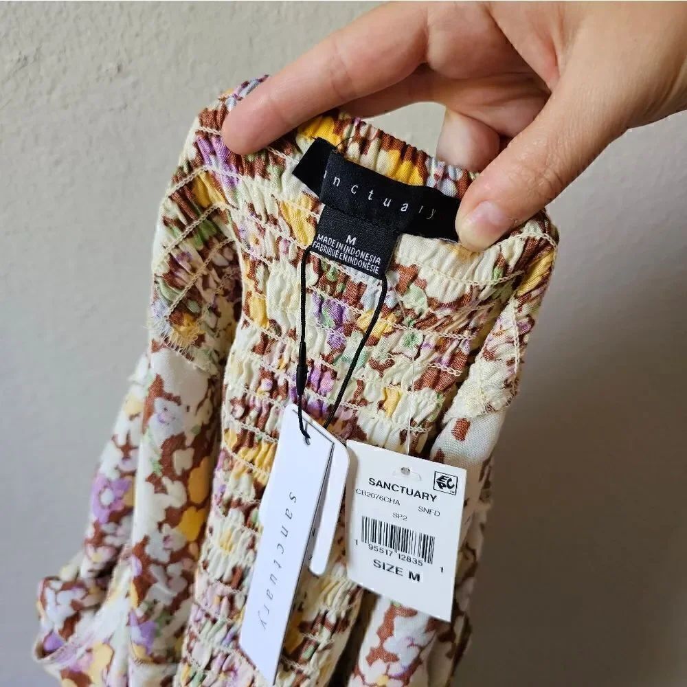 NWT Sanctuary V-Neck Cropped Blouse With Drawstring Medium - Picture 6 of 9
